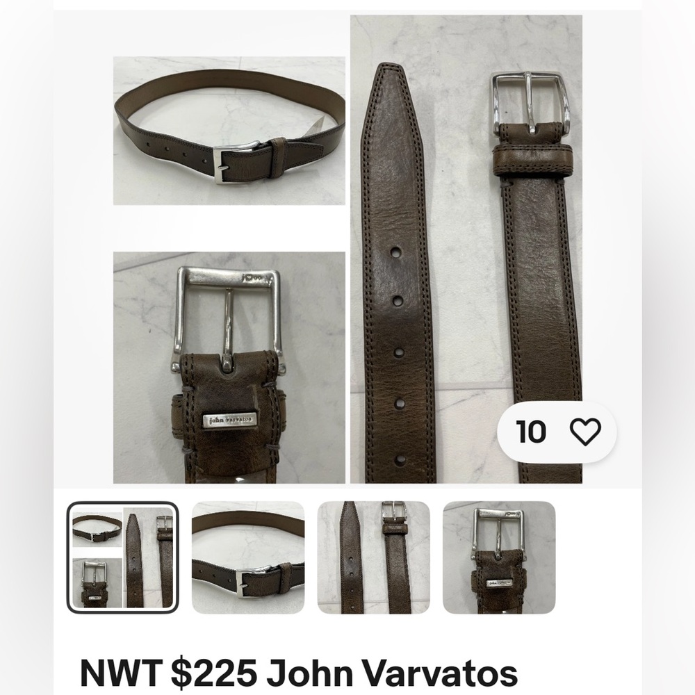 John Varvatos Brown Leather Belt - Picture 6 of 15